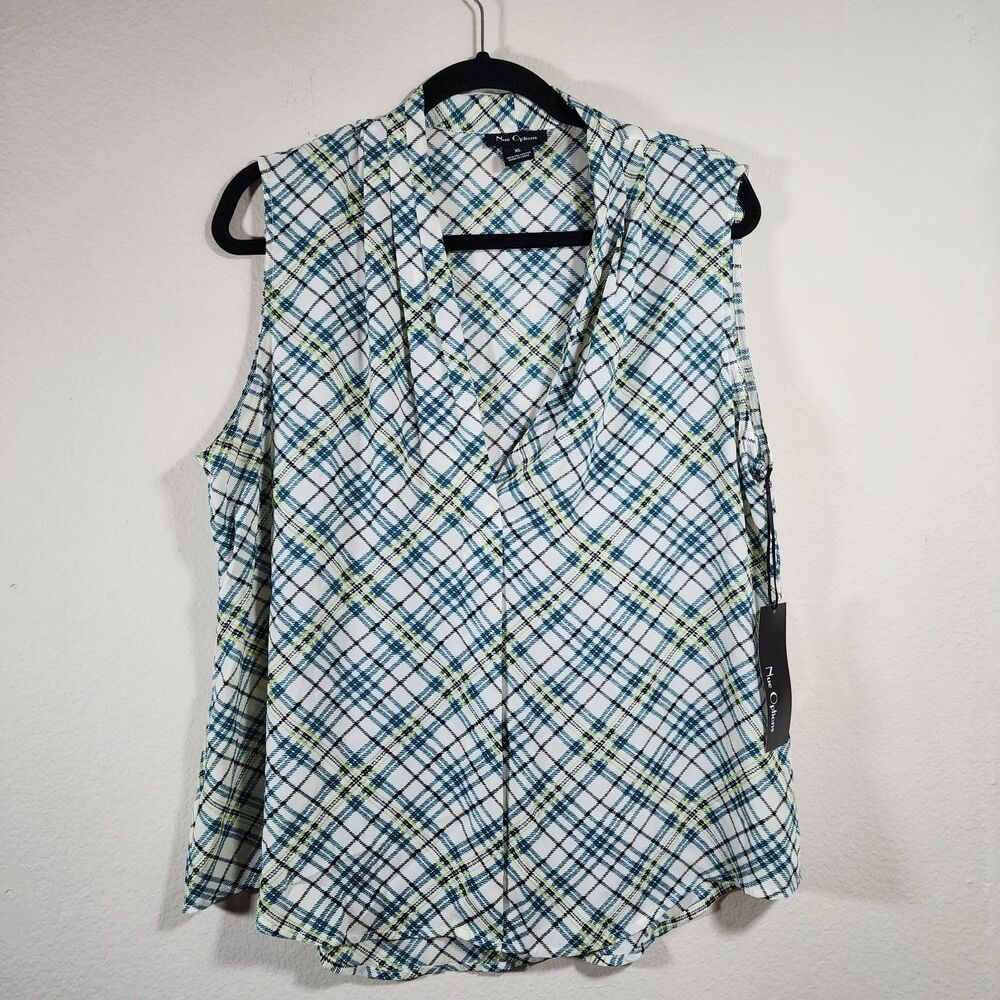 Nue Options Sheer Button Down Sleeveless Shirt Women's SIze XL New